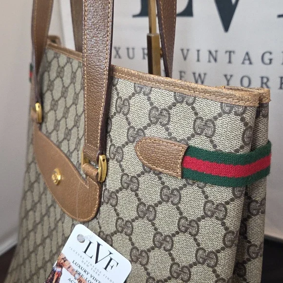 GUCCI 1970's Accessories Collection coated canvas/leather/webbing large tote bag - Picture 8 of 17